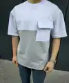 Erkek Kısa Kol Yazlık Tişört Torba Cepli Parçalı T-Shirt - Gri