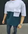 Erkek Kısa Kol Yazlık Tişört Torba Cepli Parçalı T-Shirt - Lacivert