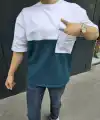 Erkek Kısa Kol Yazlık Tişört Torba Cepli Parçalı T-Shirt - Lacivert