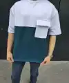 Erkek Kısa Kol Yazlık Tişört Torba Cepli Parçalı T-Shirt - Lacivert