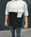Erkek Kısa Kol Yazlık Tişört Torba Cepli Parçalı T-Shirt - Siyah