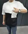 Erkek Kısa Kol Yazlık Tişört Torba Cepli Parçalı T-Shirt - Siyah