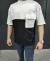 Erkek Kısa Kol Yazlık Tişört Torba Cepli Parçalı T-Shirt - Siyah