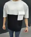 Erkek Kısa Kol Yazlık Tişört Torba Cepli Parçalı T-Shirt - Siyah