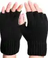 Erkek Kısa Parmaksız Triko Eldiven - Siyah