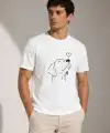 Erkek Köpek Figürlü Minimal Baskılı Tişört Kısa Kol Yazlık T-Shirt - Beyaz