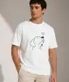 Erkek Köpek Figürlü Minimal Baskılı Tişört Kısa Kol Yazlık T-Shirt - Beyaz