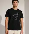 Erkek Köpek Figürlü Minimal Baskılı Tişört Kısa Kol Yazlık T-Shirt - Siyah
