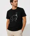 Erkek Köpek Figürlü Minimal Baskılı Tişört Kısa Kol Yazlık T-Shirt - Siyah