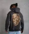 Erkek Kordonlu Arka Maske Kordon Saçlı 3 iplik pamuklu Kapüşonlu sweatshirt - Füme