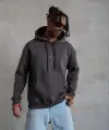 Erkek Kordonlu Arka Maske Kordon Saçlı 3 iplik pamuklu Kapüşonlu sweatshirt - Füme