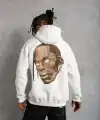 Erkek Kordonlu Arka Maske Kordon Saçlı Kapüşonlu sweatshirt hoodie - Beyaz