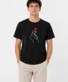 Erkek Kore Parmak Kalp Aşk Temalı Minimal Baskılı Tişört Yazlık Kısa Kol T-Shirt - Siyah