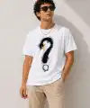 Erkek Kuğu Figürlü Soru İşareti Baskılı Tişört Kısa Kol T-Shirt - Beyaz