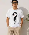 Erkek Kuğu Figürlü Soru İşareti Baskılı Tişört Kısa Kol T-Shirt - Beyaz