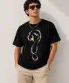 Erkek Kuğu Figürlü Soru İşareti Baskılı Tişört Kısa Kol T-Shirt - Siyah