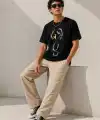 Erkek Kuğu Figürlü Soru İşareti Baskılı Tişört Kısa Kol T-Shirt - Siyah