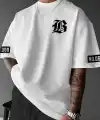 Erkek LB Baskılı Tişört Bisiklet Yaka Kısa Kol T-shirt - Beyaz