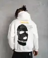 Erkek Maske Baskılı 3 iplik pamuklu Kapüşonlu Sweatshirt hoodie - Beyaz