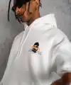 Erkek Maske Baskılı 3 iplik pamuklu Kapüşonlu Sweatshirt hoodie - Beyaz