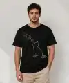 Erkek Minimal Kedi Çizim Baskılı Tişört Kısa Kol Yazlık T-Shirt - Siyah