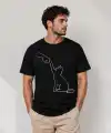 Erkek Minimal Kedi Çizim Baskılı Tişört Kısa Kol Yazlık T-Shirt - Siyah