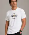 Erkek Müzik Temalı Baskılı Tişört Bisiklet Yaka Kısa Kol T-Shirt - Beyaz