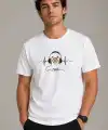 Erkek Müzik Temalı Baskılı Tişört Bisiklet Yaka Kısa Kol T-Shirt - Beyaz