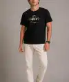 Erkek Müzik Temalı Baskılı Tişört Bisiklet Yaka Kısa Kol T-Shirt - Siyah