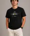 Erkek Müzik Temalı Baskılı Tişört Bisiklet Yaka Kısa Kol T-Shirt - Siyah