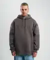 Erkek Nakışlı Kapüşonlu Oversize 3 İplik Pamuklu SweatShirt Hoodie - Füme