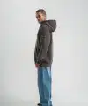 Erkek Nakışlı Kapüşonlu Oversize 3 İplik Pamuklu SweatShirt Hoodie - Füme