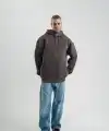 Erkek Nakışlı Kapüşonlu Oversize 3 İplik Pamuklu SweatShirt Hoodie - Füme