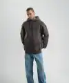 Erkek Nakışlı Kapüşonlu Oversize 3 İplik Pamuklu SweatShirt Hoodie - Füme