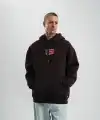 Erkek Nakışlı Kapüşonlu Oversize 3 İplik Pamuklu SweatShirt Hoodie - Siyah