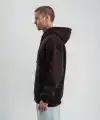 Erkek Nakışlı Kapüşonlu Oversize 3 İplik Pamuklu SweatShirt Hoodie - Siyah