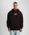 Erkek Nakışlı Kapüşonlu Oversize 3 İplik Pamuklu SweatShirt Hoodie - Siyah
