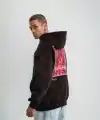 Erkek Nakışlı Kapüşonlu Oversize 3 İplik Pamuklu SweatShirt Hoodie - Siyah