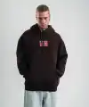 Erkek Nakışlı Kapüşonlu Oversize 3 İplik Pamuklu SweatShirt Hoodie - Siyah