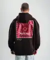 Erkek Nakışlı Kapüşonlu Oversize 3 İplik Pamuklu SweatShirt Hoodie - Siyah