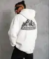 Erkek Nihilist Penguen Baskılı 3 İplik Pamuklu Kapüşonlu Sweatshirt Hoodie Beyaz