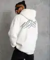 Erkek Nihilist Penguen Baskılı 3 İplik Pamuklu Kapüşonlu Sweatshirt Hoodie Beyaz