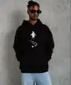 Erkek Nihilist Penguen Baskılı 3 İplik Pamuklu Kapüşonlu Sweatshirt Hoodie Siyah