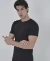 Erkek Omuz Fileli T-Shirt Kısa Kol Bisiklet Yaka Slimfit Tişört   - Siyah