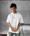 Erkek Ön ve Arka Baskılı T-Shirt Kısa Kol Bisiklet Yaka Regular Fit Tişört - Beyaz
