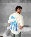 Erkek Ön ve Arka Baskılı T-Shirt Kısa Kol Bisiklet Yaka Regular Fit Tişört - Beyaz