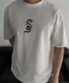 Erkek Ön ve Arka Baskılı T-Shirt Kısa Kol Bisiklet Yaka Regular Fit Tişört -  Beyaz