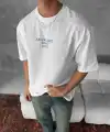 Erkek Ön ve Arka Baskılı T-Shirt Kısa Kol Bisiklet Yaka Regular Fit Tişört - Beyaz