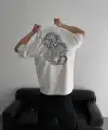 Erkek Ön ve Arka Baskılı T-Shirt Kısa Kol Bisiklet Yaka Regular Fit Tişört -  Beyaz