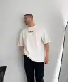 Erkek Ön ve Arka Baskılı T-Shirt Kısa Kol Bisiklet Yaka Regular Fit Tişört - Beyaz